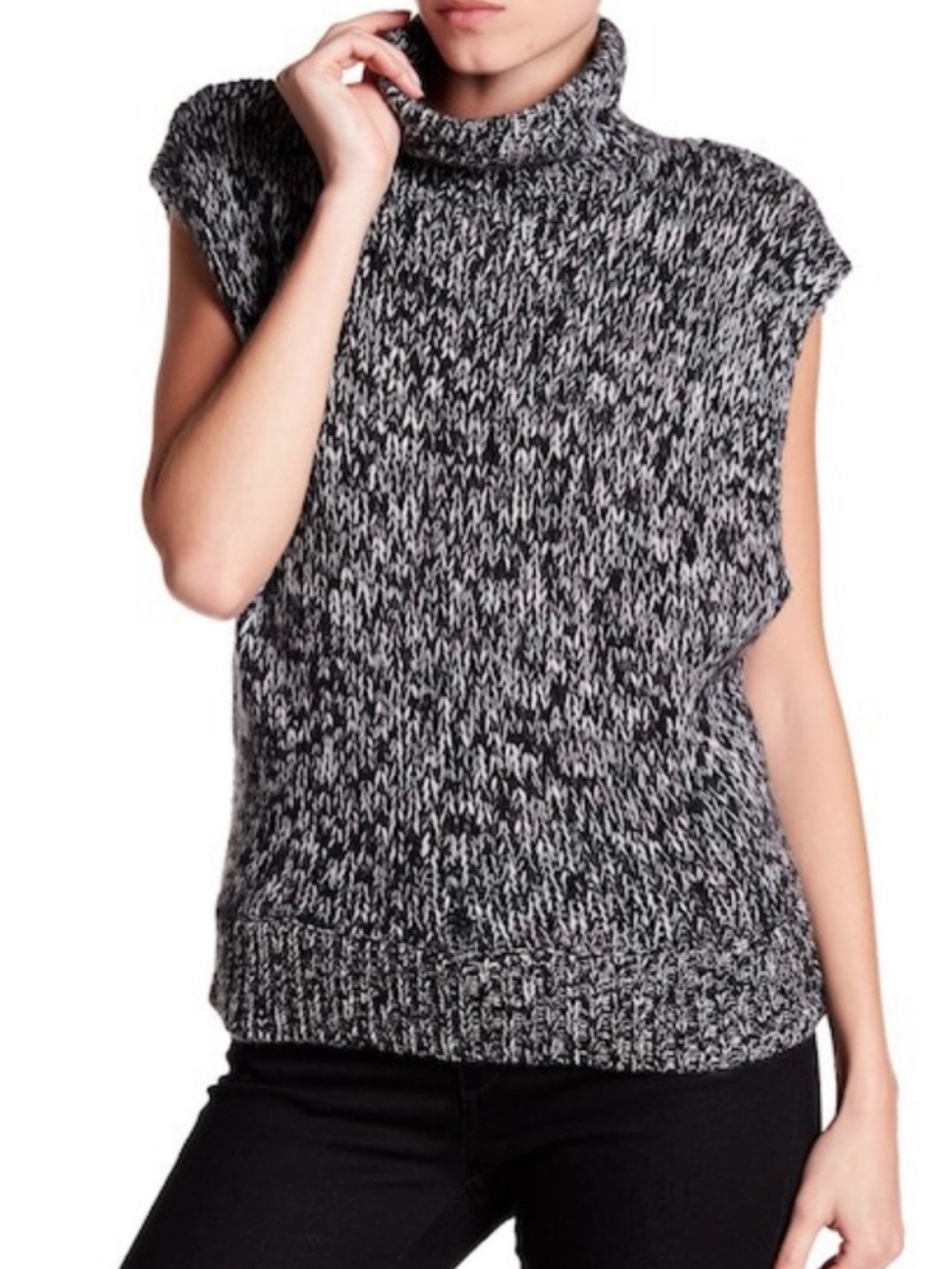 360 Cashmere Beau Sleeveless Turtleneck Knit Sweater Vest - Black & White